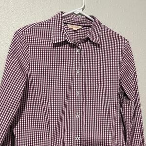 Brooks Brothers Button Up Shirt Women Size 8 Purple White Gingham Cotton Blouse